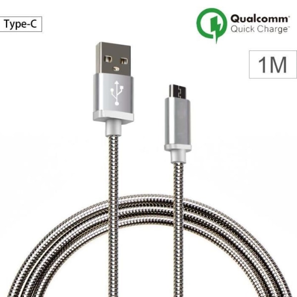 USB Typ C-kabel, 1M - Silvermetall