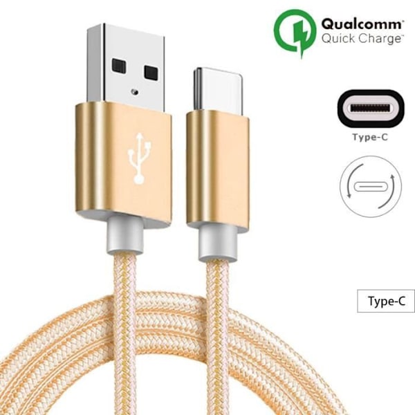 USB Type C-kabel - Odefinierad - 1M - Guldnylon - Kompatibel med flera smartphones