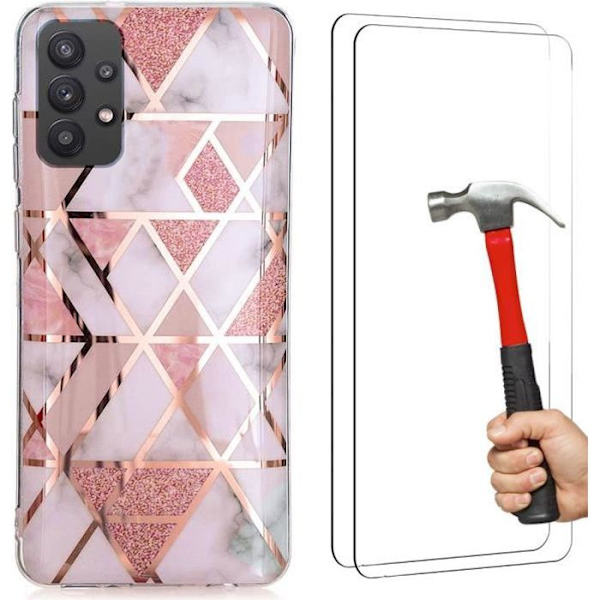 Halvstyvt skyddsfodral för Samsung Galaxy A52 4G-5G A52s 5G - Rosa - 2 härdade glasögon ingår Rosa