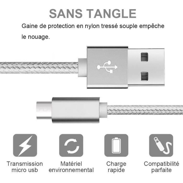 Micro USB-kabel - Ej specificerad - 3-pack - 1M - Silver Nylon - Kompatibel med Android