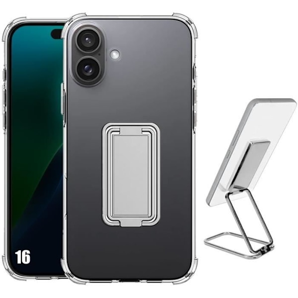 Skyddande skal - Silikon - iPhone 16 - Stötdämpande - Transparent - Justerbart stöd Transparent