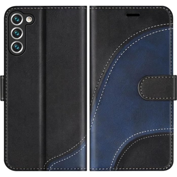 Skyddskal - BOOLING - Samsung Galaxy A53 5G - Syntetiskt läder - Vågformad mönster - 2 härdade glas Svart, Marinblå