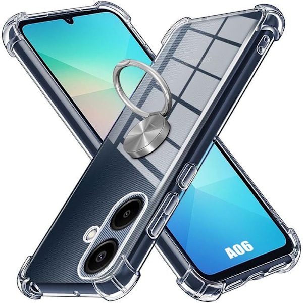 Coque för Samsung Galaxy A06, med Silverringen Roterbar 360 Grader - BOOLING Transparent