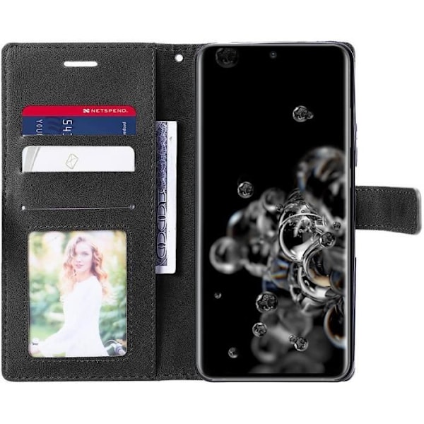 Fodral för Samsung Galaxy S20 Ultra + 2 härdade glasögon, stötsäker lädereffekt Marinblå marinblå