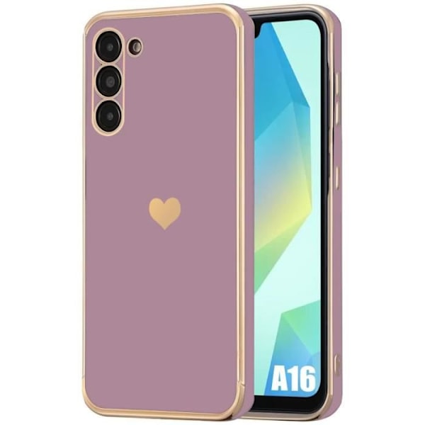 Skyddande skal - Samsung - Galaxy A16 - Lila - Guldigt hjärtmotiv - Stötsäker mjuk Lila