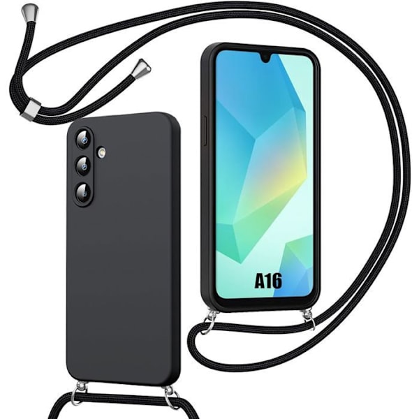 Skyddsfodral för Samsung Galaxy A16 5G/4G, Mjuk Krosskydd i Silikon med Axelrem - Svart Svart