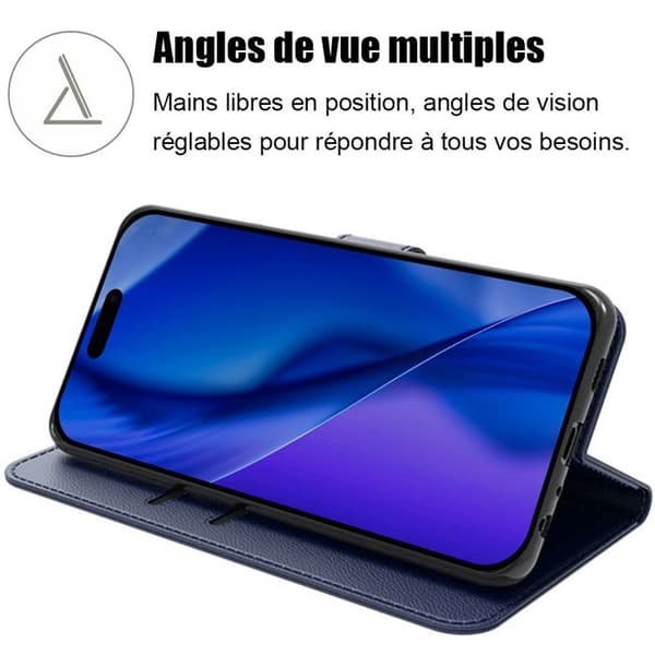 Coque för iPhone 17 Pro - BOOLING - Heltäckande skydd i konstläder marinblå - 2 härdade glas marinblå