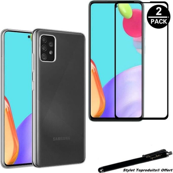1 genomskinligt skyddsfodral + 2 härdade glasögon med svarta kanter för Samsung Galaxy A52 4G-5G med Stylus Toproduits®