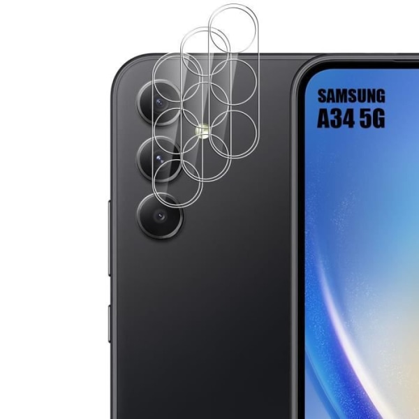 Sæt med 3 linsebeskyttelse af hærdet glas til Samsung Galaxy A34 5G Transparent