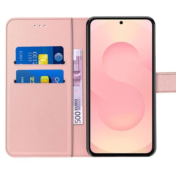 Telefonfodral - BOOLING - för Samsung Galaxy S25 FE - Stötsäker Syntetiskt Läder Rosa - 2 Härdade Glas Rosa