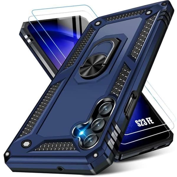 Skydd - BOOLING - för Samsung Galaxy S23 FE - Stötsäker - Hård - 360°-support - med 2 Härdade Glas marinblå