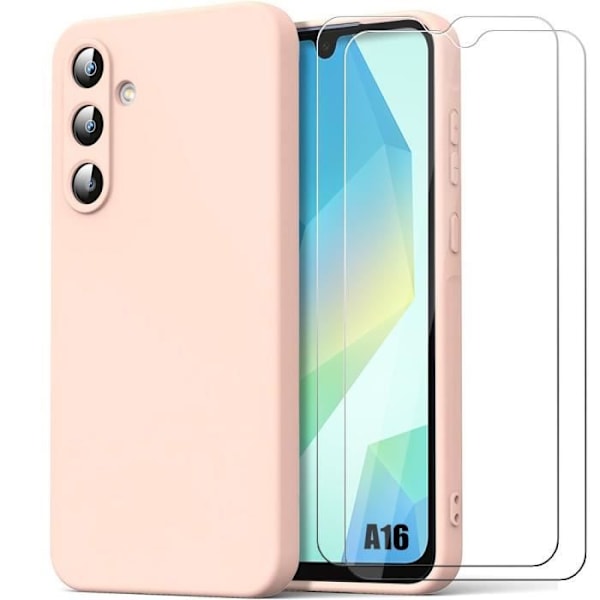 Etui + 2 hærdede briller til Samsung Galaxy A16 4G-5G - Blød anti-ridse flydende silikonebeskyttelse Pink