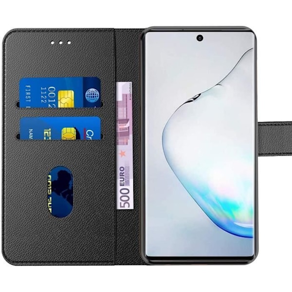 Fodral för Samsung Note 10 (6,3") Plånbok Lädereffekt Stort skydd Intensivt svart nior