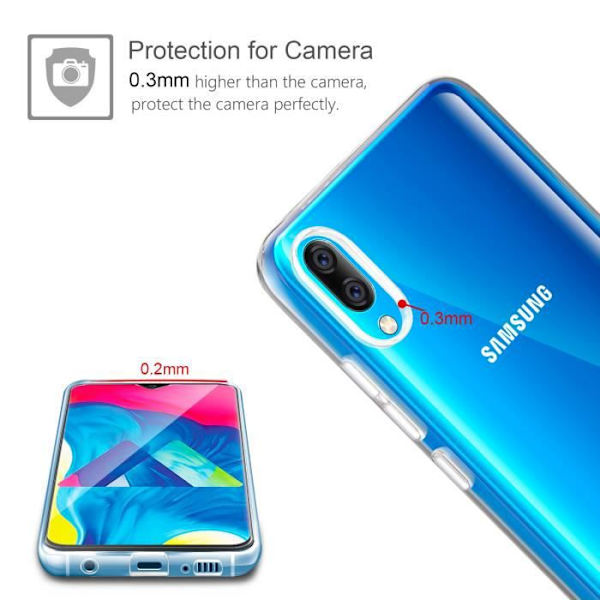Fodral för Samsung Galaxy M10，Silikontransparent TPU-fodral Skyddsfodral + härdat glasfilm för skydd