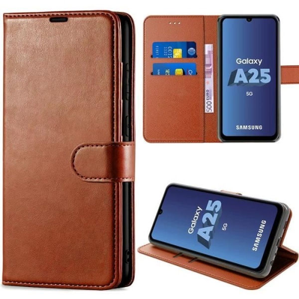 Skyddsfodral - Samsung - Galaxy A25 5G - PU-läder - Stötsäker - Justerbart stöd kastanj