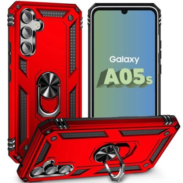 Fodral för Samsung Galaxy A05s (ej för A05) Hårt stötsäkert med ringstöd Röd