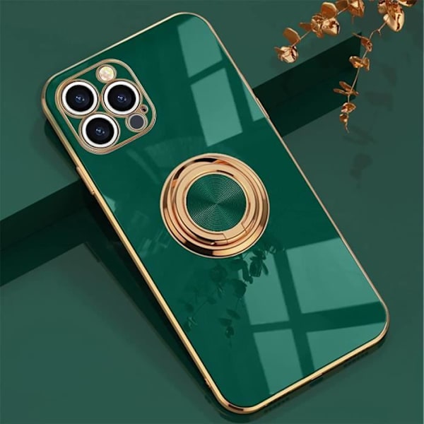 Skyddsfodral för iPhone 15 Pro Max - BOOLING - Mjuk silikon - Midnattsgrön - Elegant - Ringhållare Nattgrönt