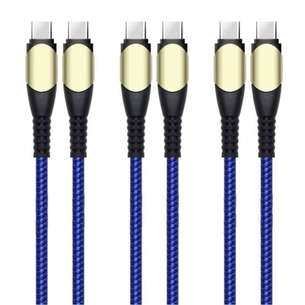 Paket med 3 60W snabb USB-C till USB-C-kabel för iPhone 15, iPhone 15 Plus, iPhone 15 Pro, iPhone 15 Pro Max - Förstärkt nylon 1M Blå