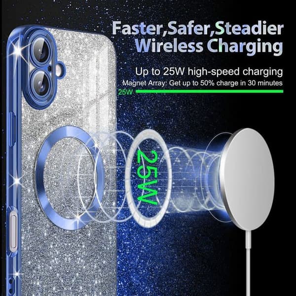 Skyddsskal - BOOLING - för iPhone 17 - Silikon med Blå Glitter Magnetring Blå