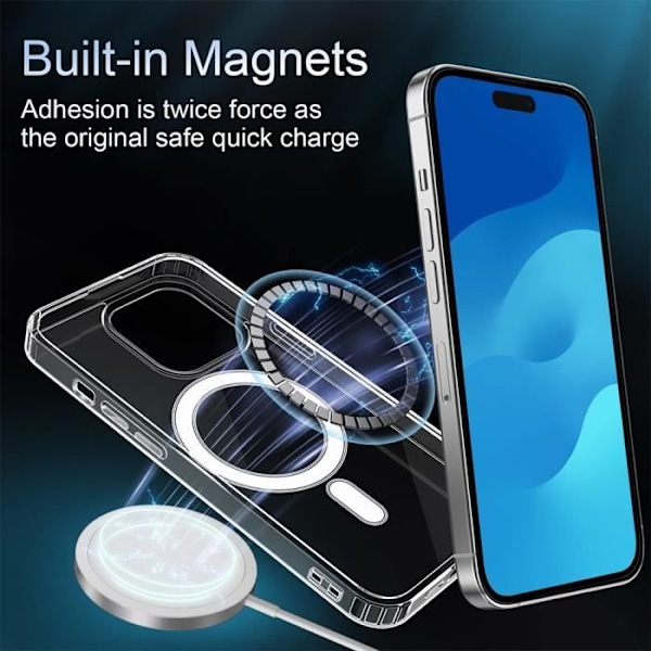 Beskyttelsesskal - BOOLING - til iPhone 15 Pro Max - Gennemsigtig - Stiv - Magnetisk ring - 2 Tempererede glas Transparent