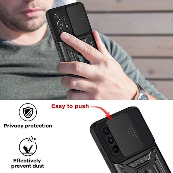 2-pack härdat glas och fodral för Samsung A32 4G (6,4") Svart ryggring Anti-skrapa Hård Army Style Stötsäker Svart