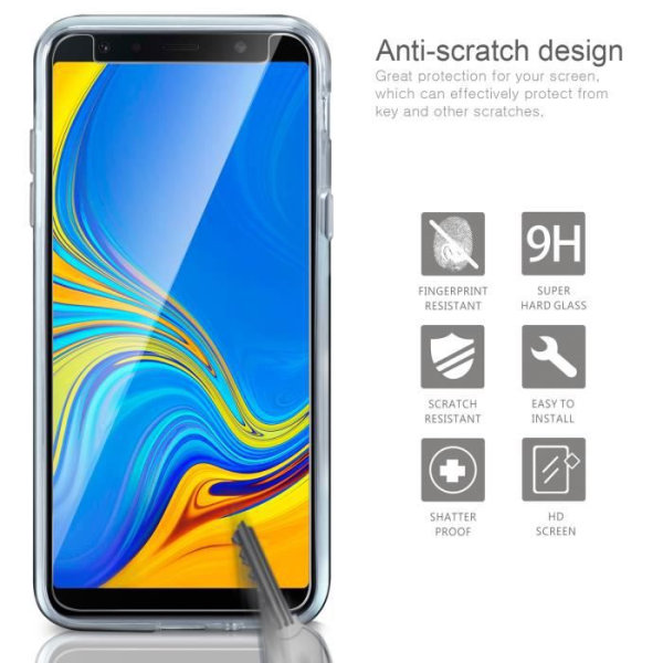 Fodral för Samsung Galaxy A7 (2018), Silikon Transparent TPU Fodral Skyddsfodral + härdat glasfilm för skydd