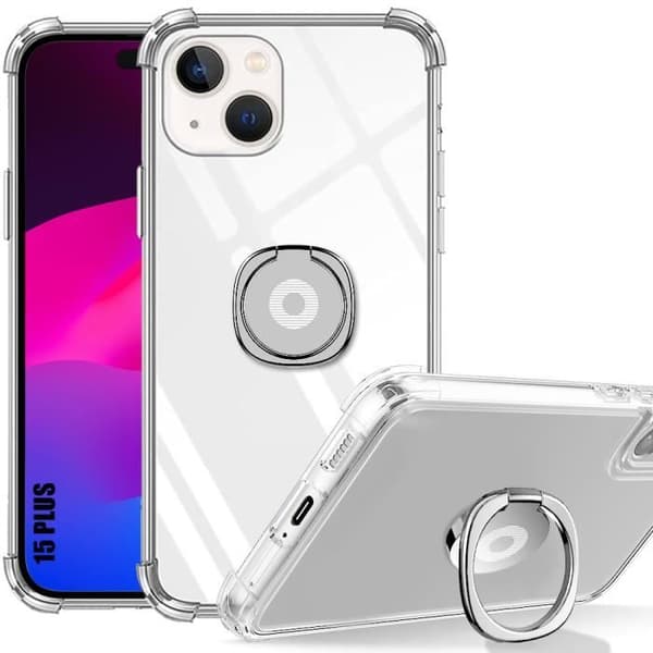 Coque - Silikon - för iPhone 15 Plus - Transparent - Stötdämpande - Justerbart Stöd Transparent