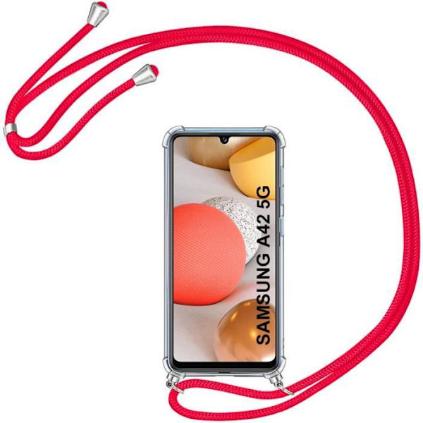 Fodral för Samsung A42 (6,6") Tunt transparent TPU-skydd med rött halsband transparent-röd