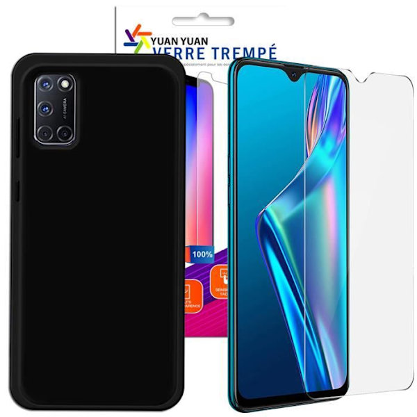 Skyddande mjukt silikonfodral Svart + Set med 2 härdat glas för Samsung Galaxy A33 5G SM-A336B SM-A336E 6,4" - Yuan Yuan