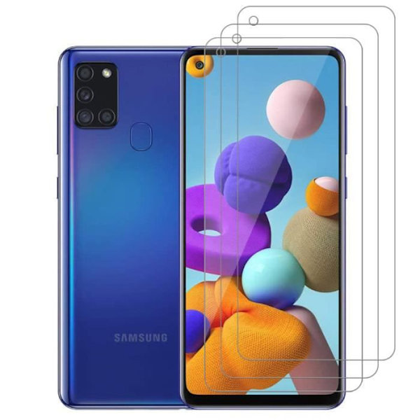 Skärmskydd för Samsung Galaxy A21s härdat glas, [3 delar] [bubbelfri, hög transparens, 9H hårdhet mot repor]