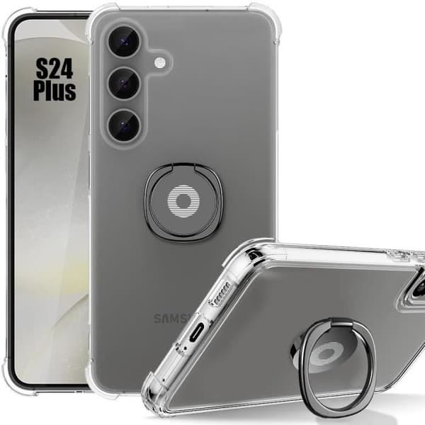 Coque Silikon - Booling - för Samsung Galaxy S24 Plus - Stötdämpande - Ring Stöd - Transparent Svart Transparent