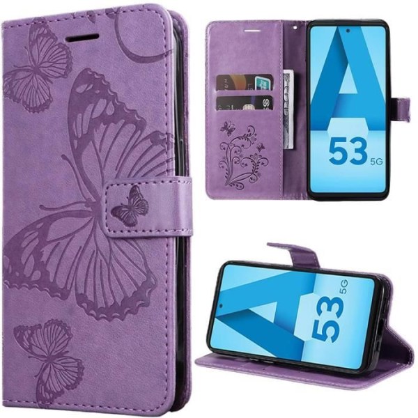 Fodral till Samsung Galaxy A53 5G, skydd med elegant fjärilsmönster magnetisk stängning PU-läder lila