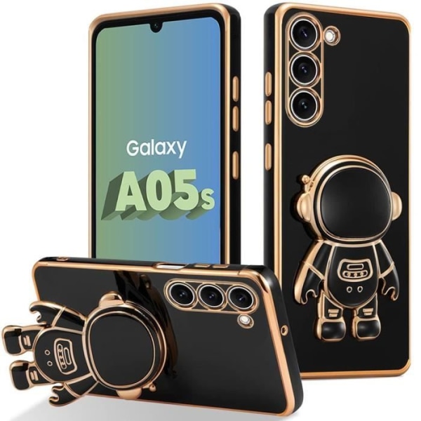 Fodral för Samsung Galaxy A05s (inte för A05), elektropläterad silikon Cute Astronaut Bracket Design, Stötsäkert skydd - Svart