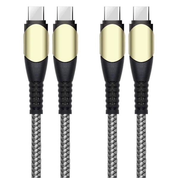 2x USB-C till USB-C Snabbladdningskabel 60W för Xiaomi Redmi 14C 13C 12 10C 9 9T - Förstärkt Nylon Grå 1M Grå