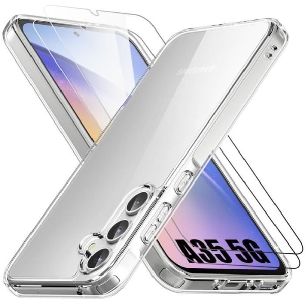 Skyddsfodral - BOOLING - Samsung Galaxy A35 5G - Mjuk silikon - Transparent - 2 härdade glas Transparent