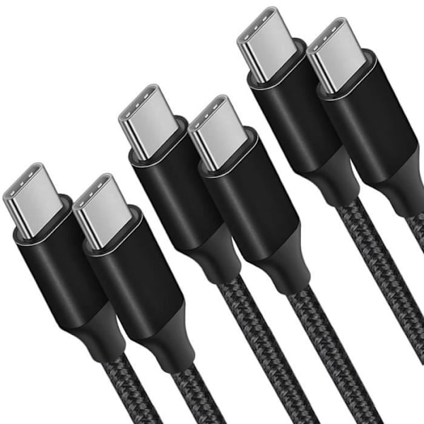 3x snabb 3A USB-C till USB-C-kabel för Samsung Galaxy M23 5G M13 4G M32 M33 M52 5G - Svart flätad nylon 1M