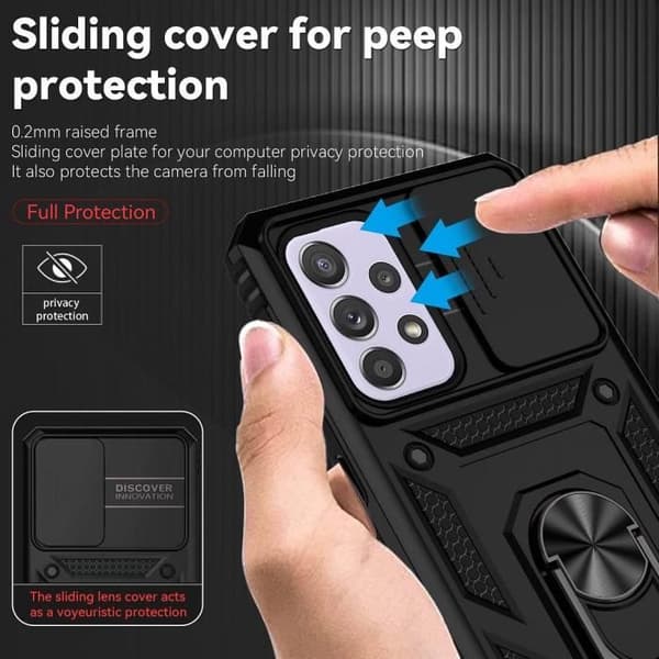 Fodral för Samsung A04s Black Rigid Camera Cover Ring Stötsäkert stöd Svart