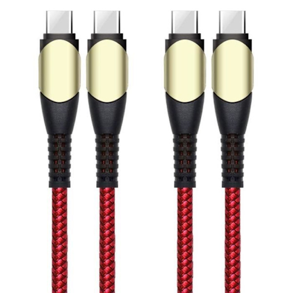 2 60W snabbladdning USB-C till USB-C-kabel för OPPO Samsung Xiaomi Redmi - Nylon 1 Meter Röd Röd