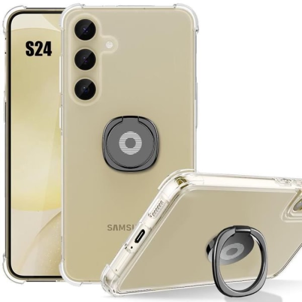 Skyddande skal - BOOLING - Samsung Galaxy S24 - Stötabsorberande silikon - Transparent - Justerbart stativ Transparent, svart
