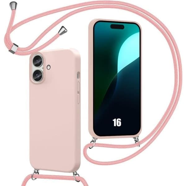Coque - för iPhone - 16 - Silikonmjuk - Stötresistent - Rosa snöre Rosa