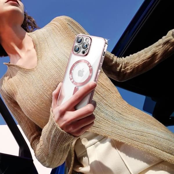 Coque - BOOLING - för iPhone 15 Plus - Stötabsorberande - Kromad Kant - Magnetisk Cirkel Röd