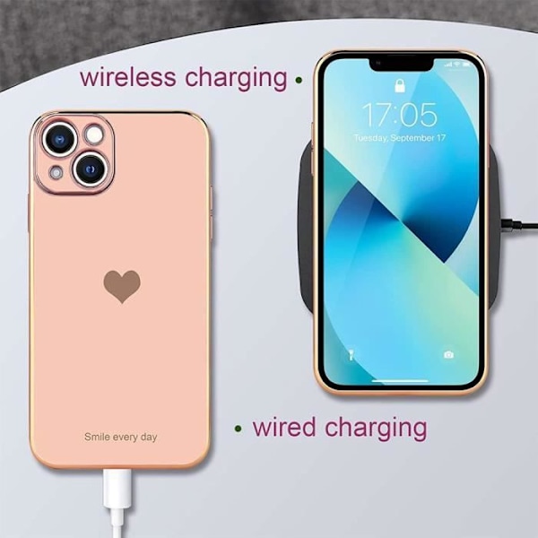 Skyddsfodral för iPhone 13 - PROSHOP - Rosa hjärtmönster Anti-skrapa Elektropläterat guld Mjuk TPU Lyx Rosa