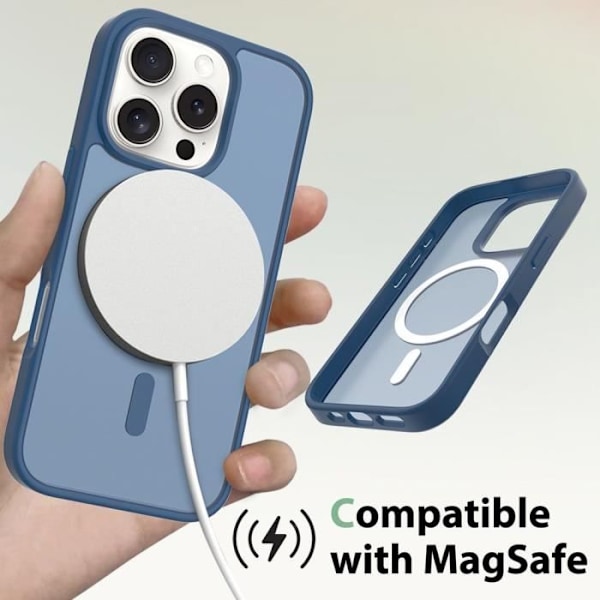 Etui + 2 hærdede briller til iPhone 16 Pro Max, beskyttelse med magnetisk cirkel, anti-spor marineblå marinblå