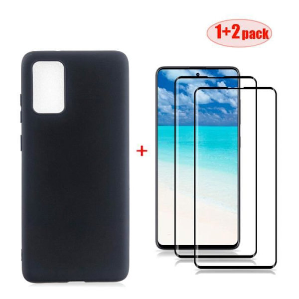 [2 Pack Black] Skyddsfilm av härdat glas + fodral för Samsung Galaxy A71 6,7" - Silikon Slim TPU Stötsäker - Svart