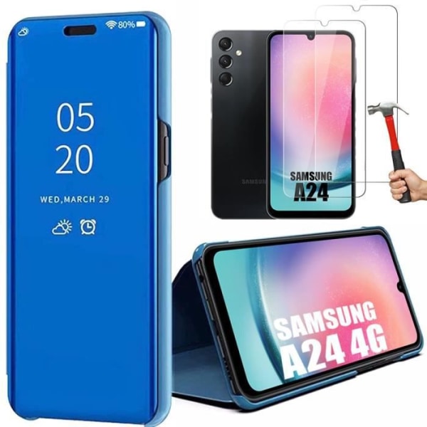 Fodral för Samsung Galaxy A24 Mirror Effect Genomskinligt fönster förstärkt skydd Blå