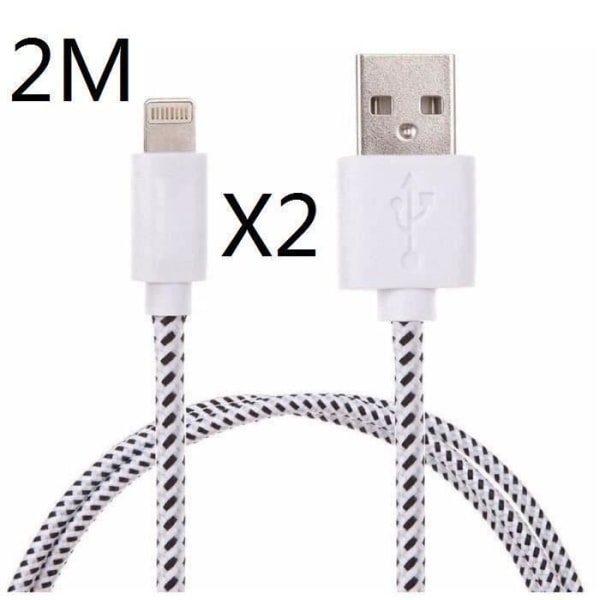 Pakke med 2x HVID 2M Usb-kabel til iPhone flettet stof Sync Netopladerkabel til iPhone 5-5s 6 6s plus Bon191126-11-21089