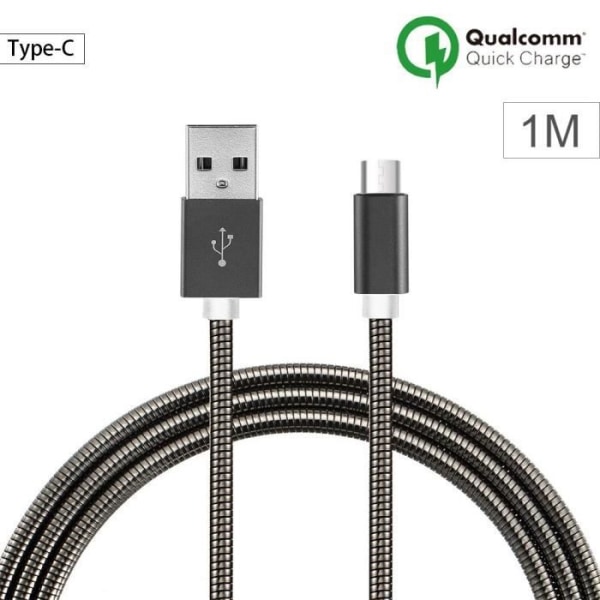 USB Typ C-kabel, 1M - Svart metall