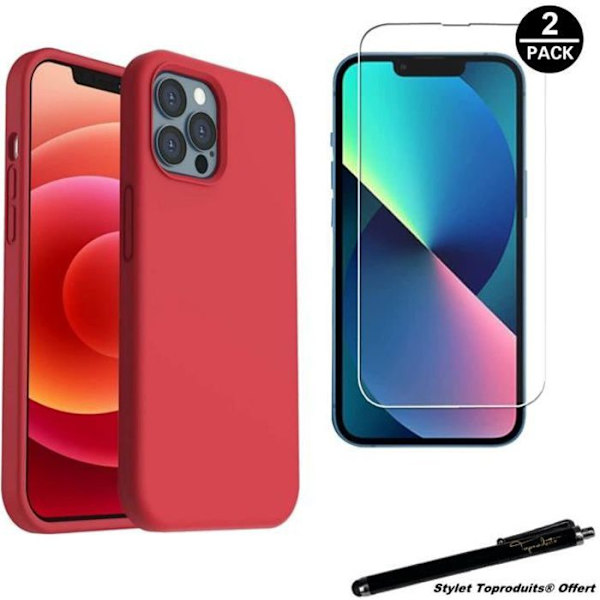 1 rött skyddsfodral + 2 härdade glasögon för iPhone 13 Pro max med Stylus Toproduits®