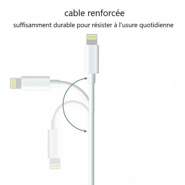 KABEL FÖR IPHONE X 8 7 6 5 S SE PLUS IPOD IPAD FÖRSTÄRKAD USB-LADDARE VIT Nyhet
