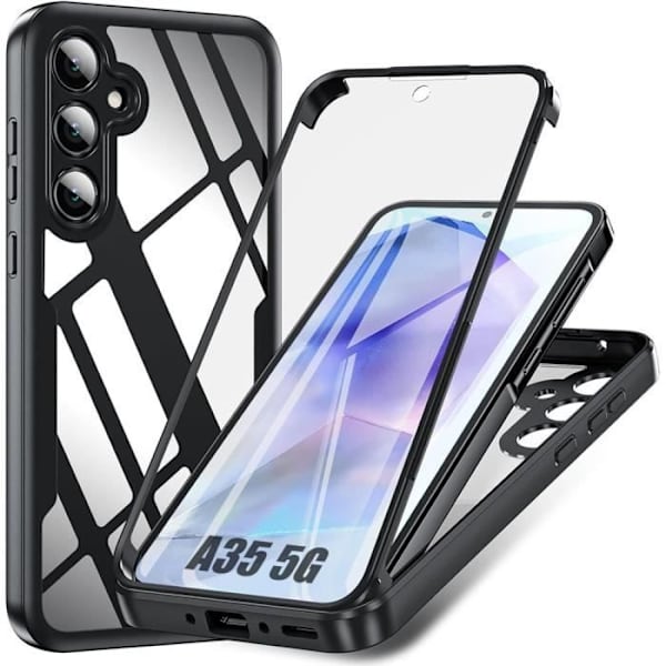 Fodral till Samsung Galaxy A35 5G - Fullt skydd Mjuk TPU Fram och Hård PC Baksida - Svart sort